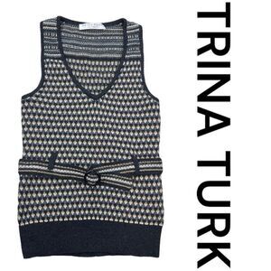 Trina Turk Womens Wool Belted Sleeveless Sweater Tank Top Brown Gray Size Large